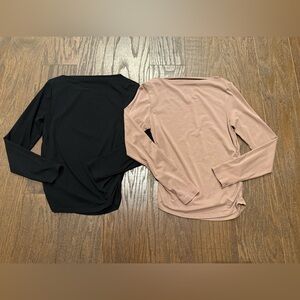 2-Pack Old Navy Long Sleeve Boatneck Tops - Black & Tan size medium